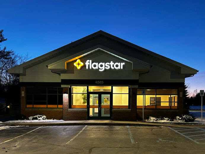 Exterior of Flagstar Bank branch newly installed signage
