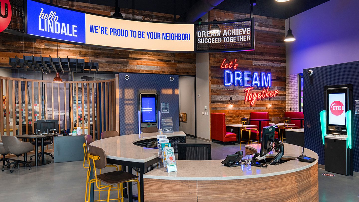 Digital touchscreens inside credit union branch