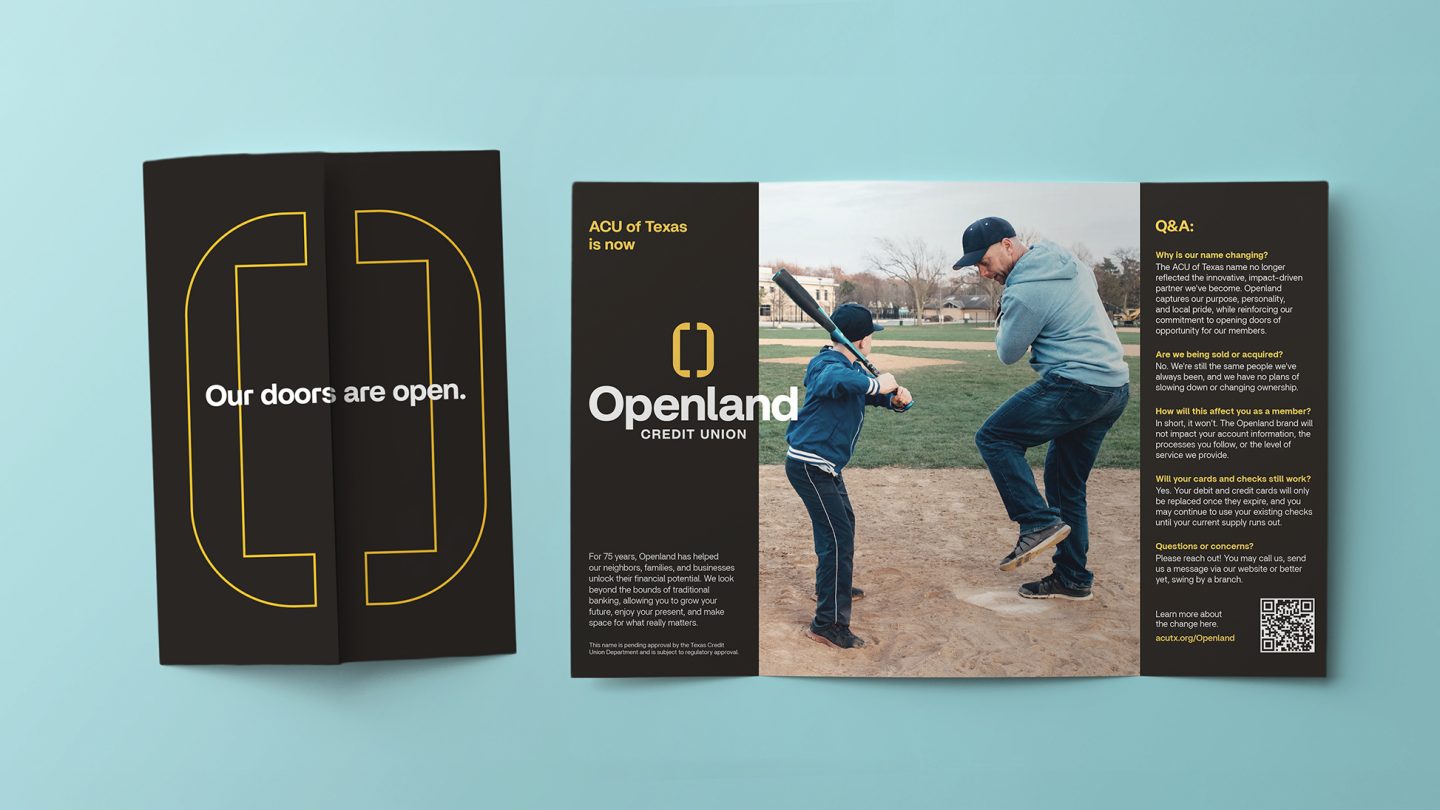 Openland credit union rebrand announcement document