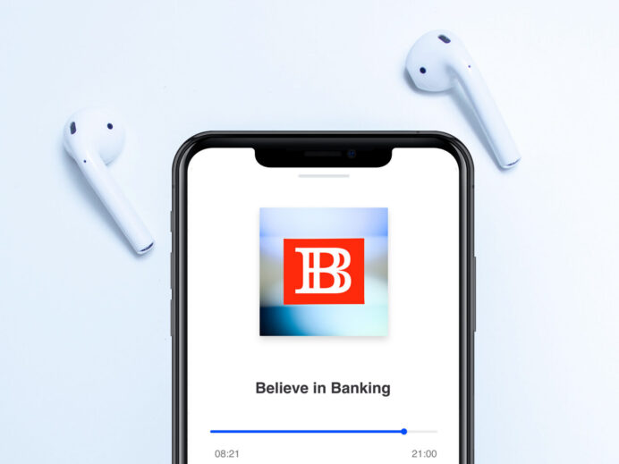 iPhone playing Believe in Banking Podcast
