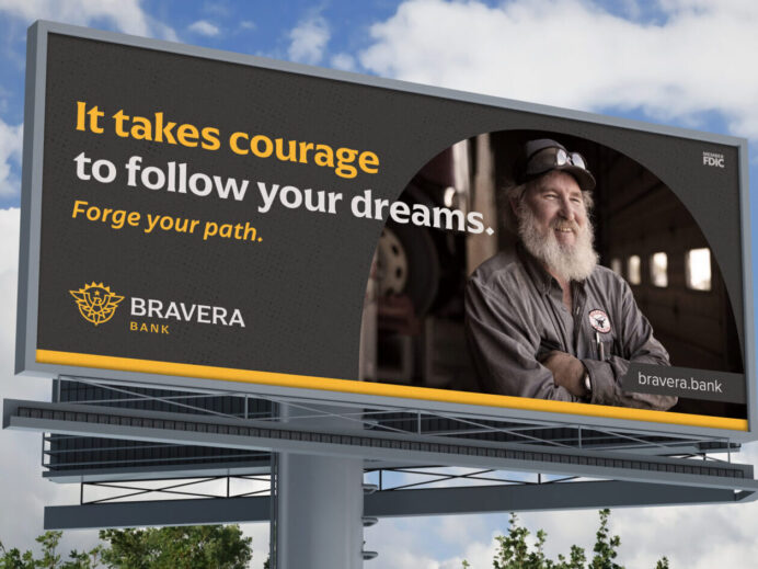 A billboard with the new Bravera branding