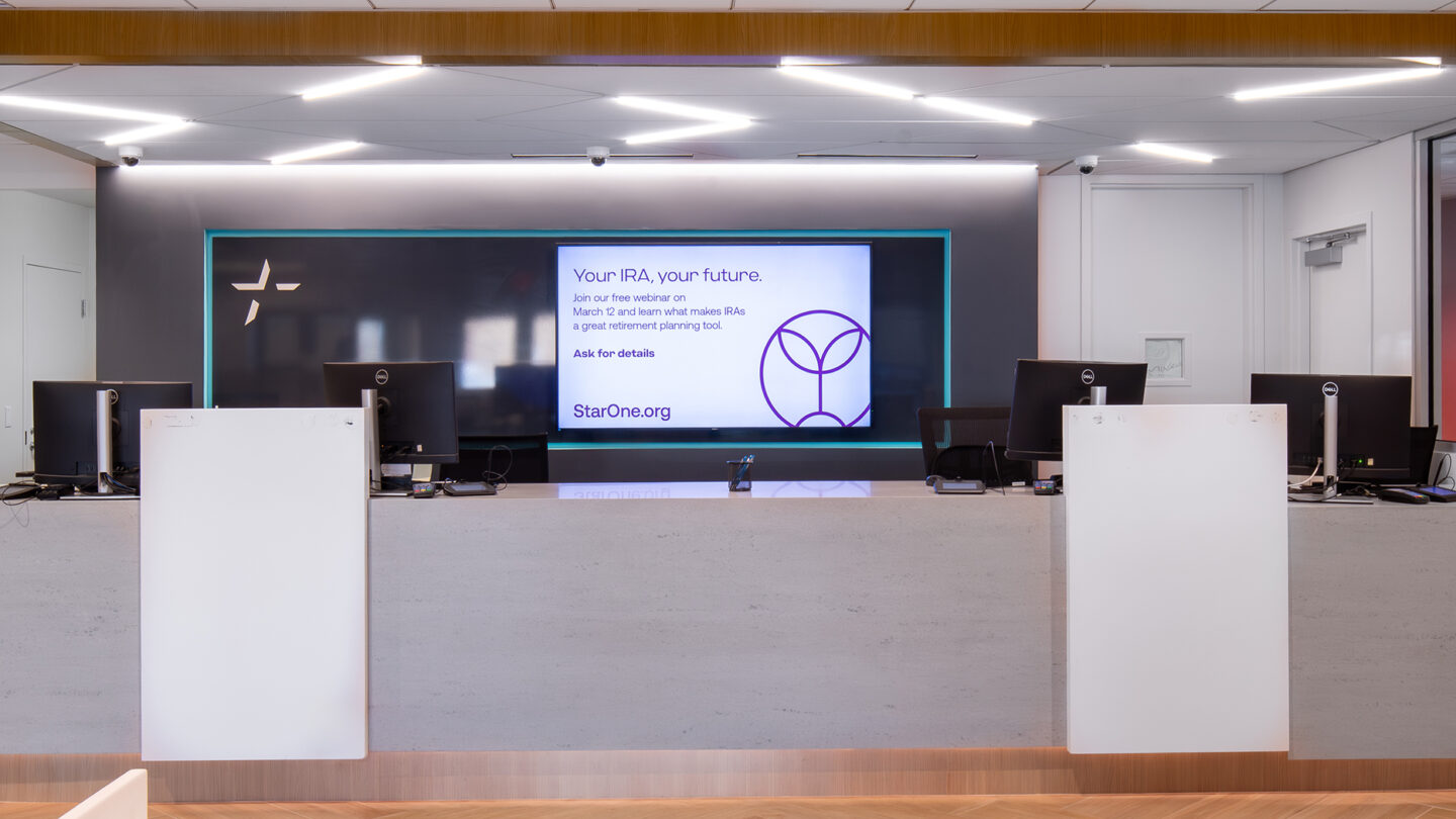 Star One Credit Union digital sign offering free webinar